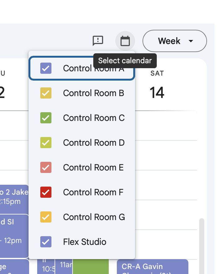 Calendar instructions for selecting specific studio