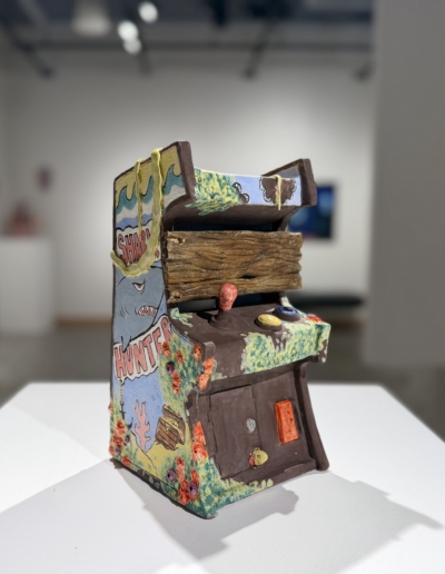 Rowan Portie, Lost / Found, 2026, stoneware, clay, and wood, 10 x 5 x 5 in.